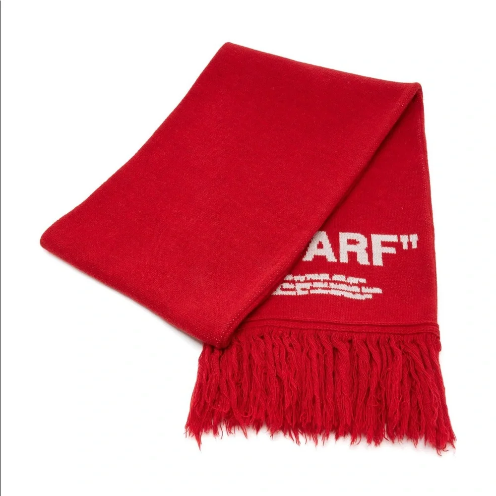 Off-White Wool Red and White Fringed Tassel Scarf Intarsia-knit Extra Long Scarf - Picture 5 of 8